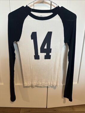 Brandy Melville Number 14 Raglan Long Sleeve Tee - Navy & White